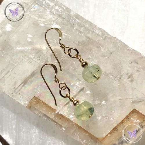 Gold Prehnite Facet Gemstone Earrings